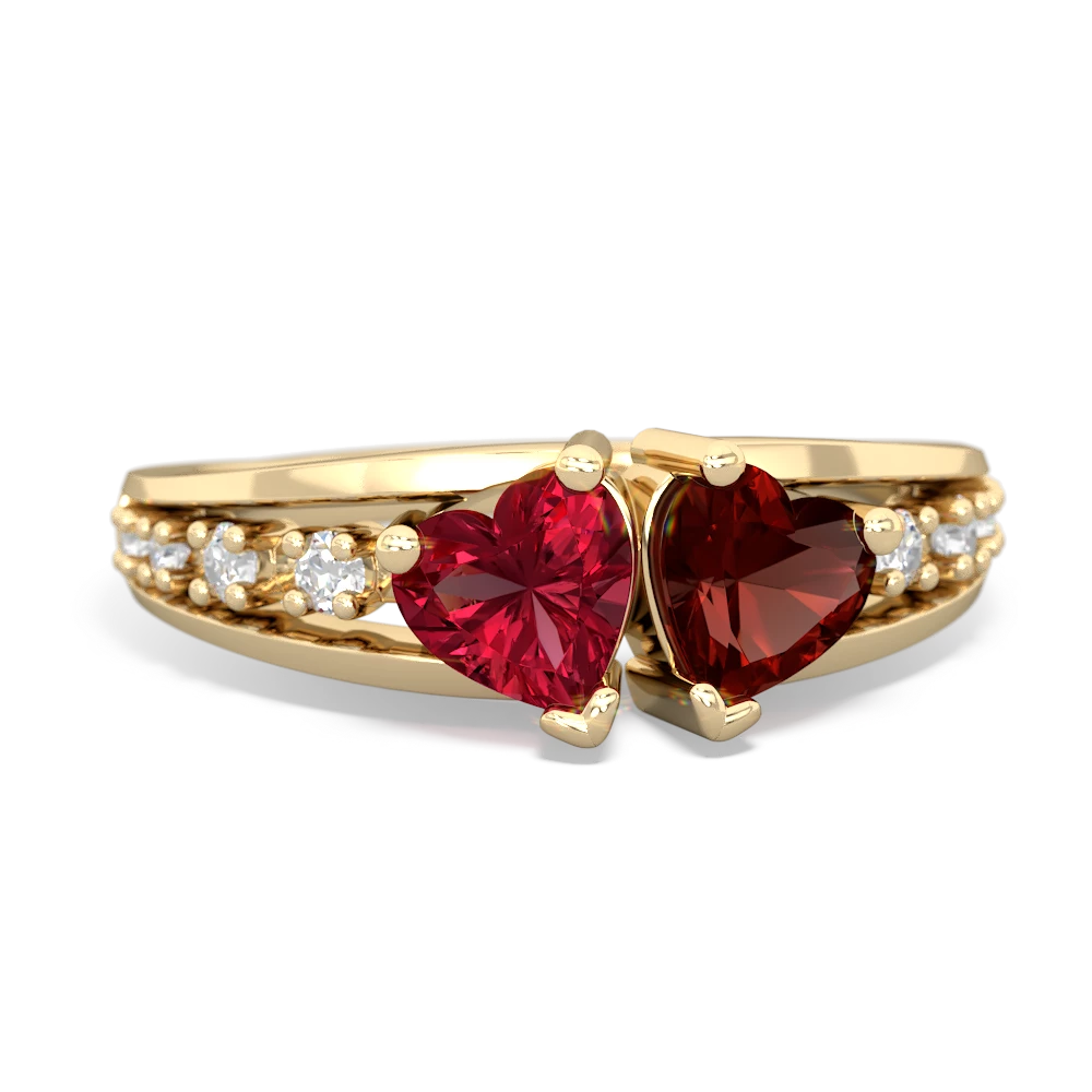 Lab Ruby Heart To Heart 14K Yellow Gold ring R3342