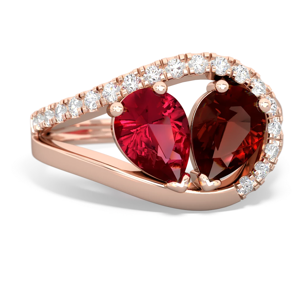 Lab Ruby Nestled Heart Keepsake 14K Rose Gold ring R5650