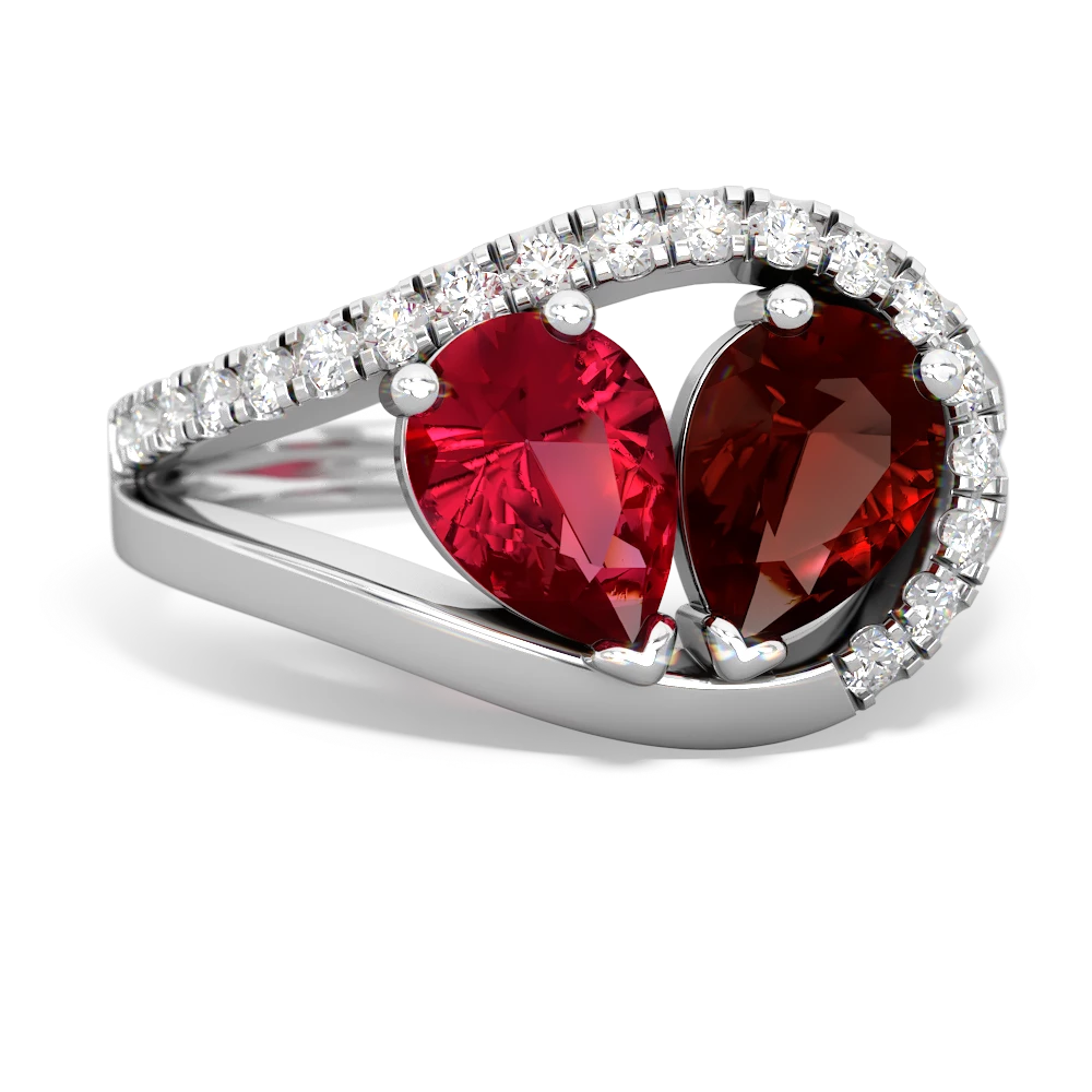 Lab Ruby Nestled Heart Keepsake 14K White Gold ring R5650