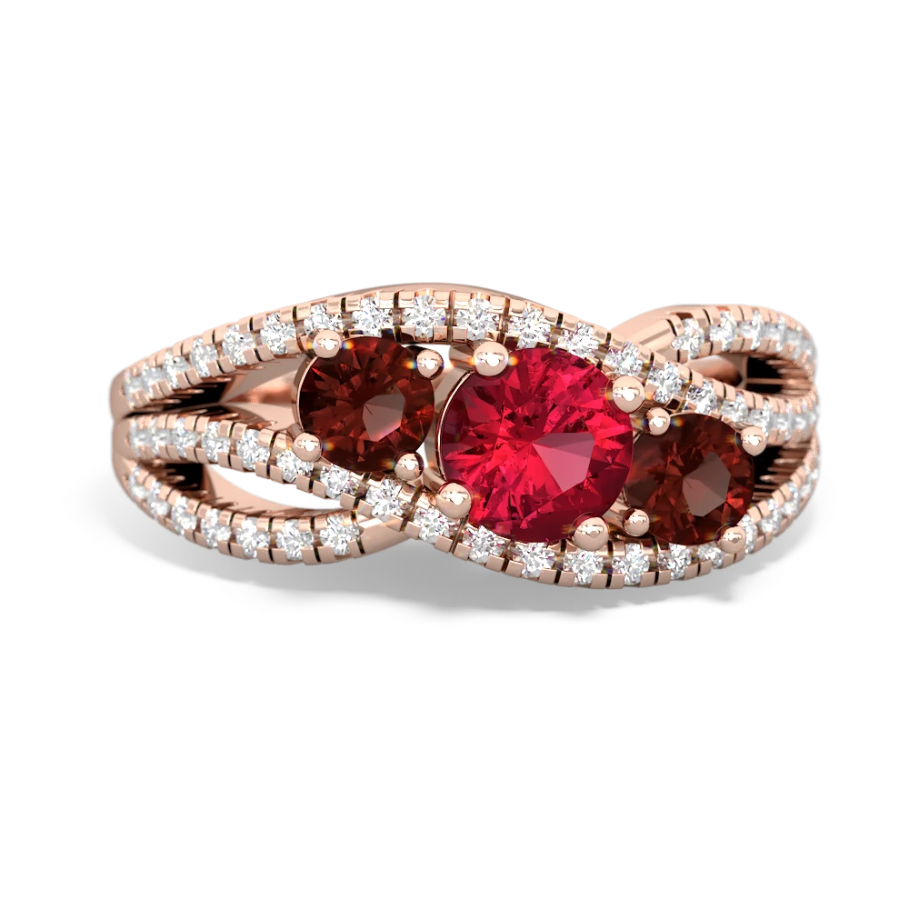 Lab Ruby Three Stone Aurora 14K Rose Gold ring R3080