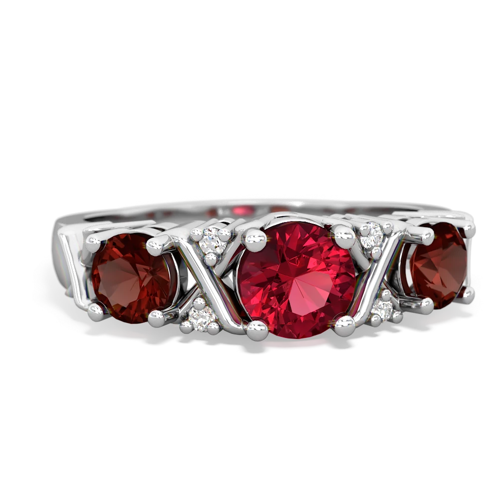 Lab Ruby Hugs And Kisses 14K White Gold ring R5016