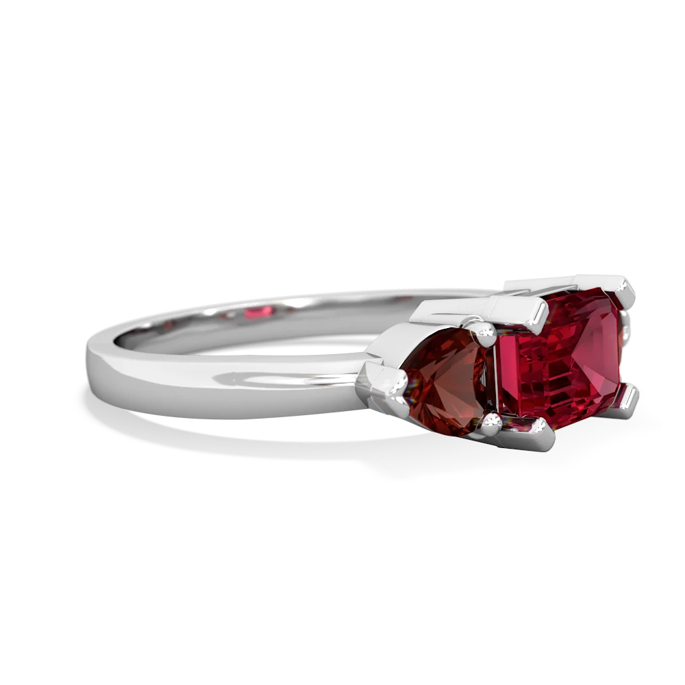 Lab Ruby Three Stone 14K White Gold ring R5235