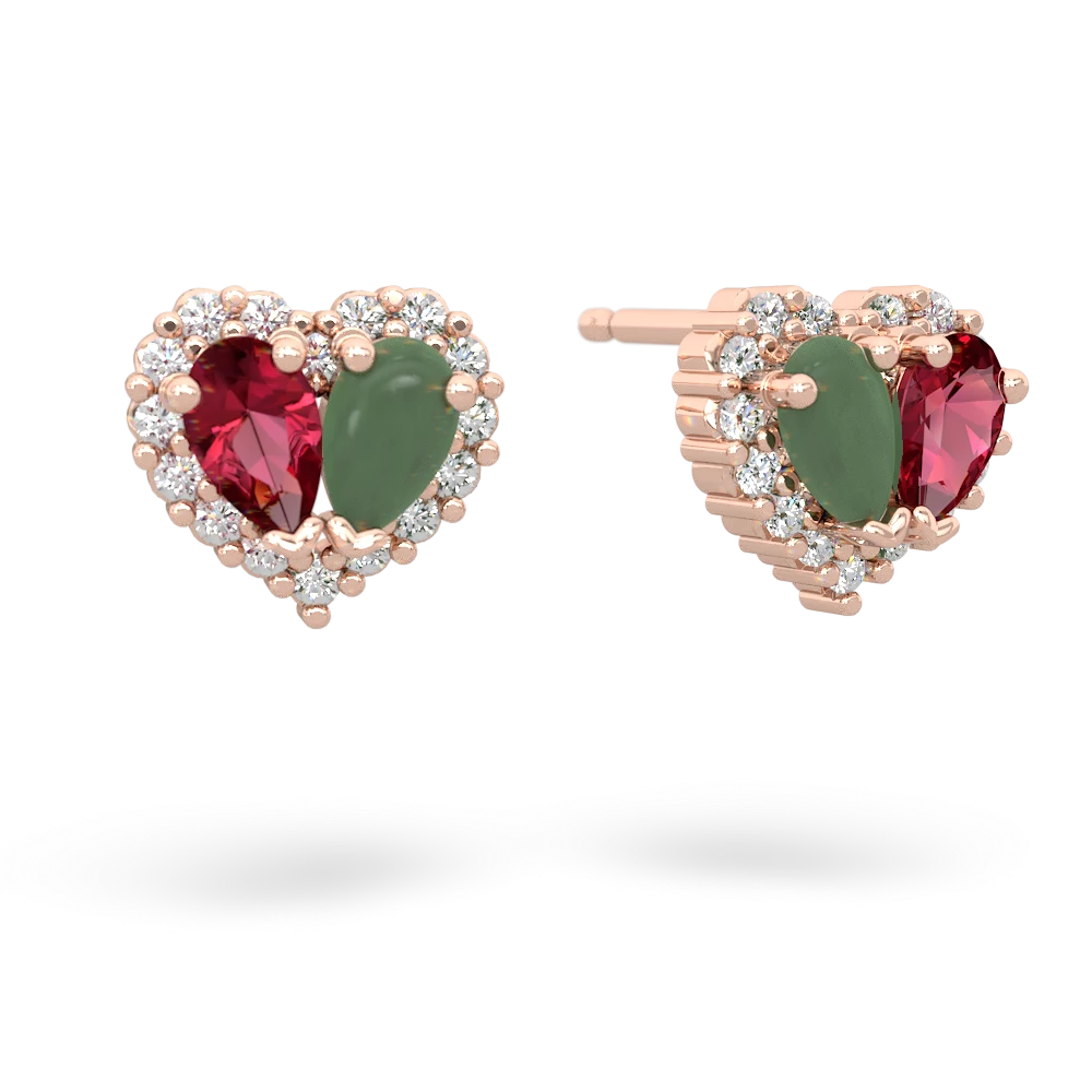 Lab Ruby Halo 14K Rose Gold earrings E7008