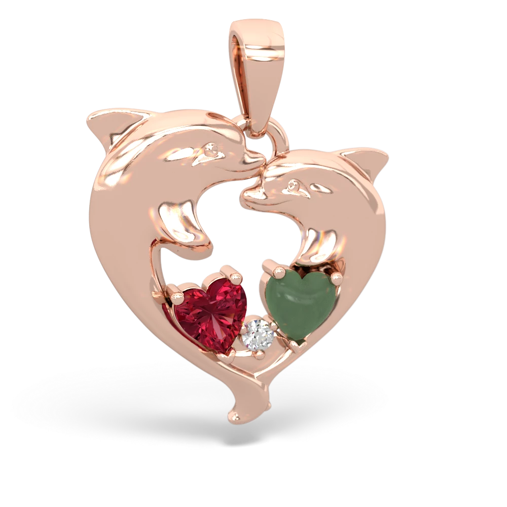 Lab Ruby Dolphin Heart 14K Rose Gold pendant P5820