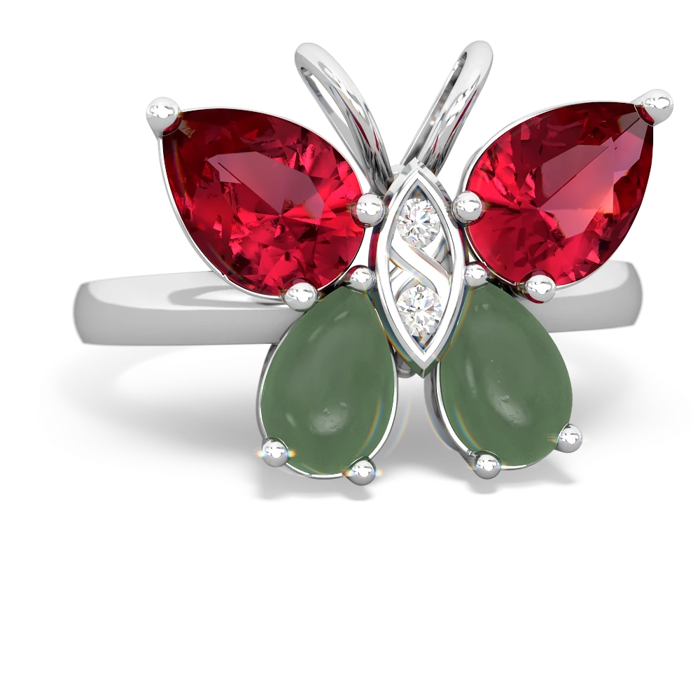 Lab Ruby Butterfly 14K White Gold ring R2215