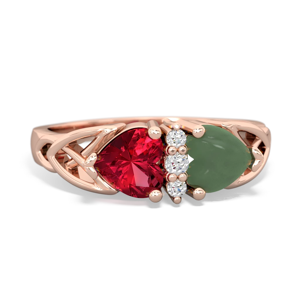 Lab Ruby Celtic Knot Double Heart 14K Rose Gold ring R5040