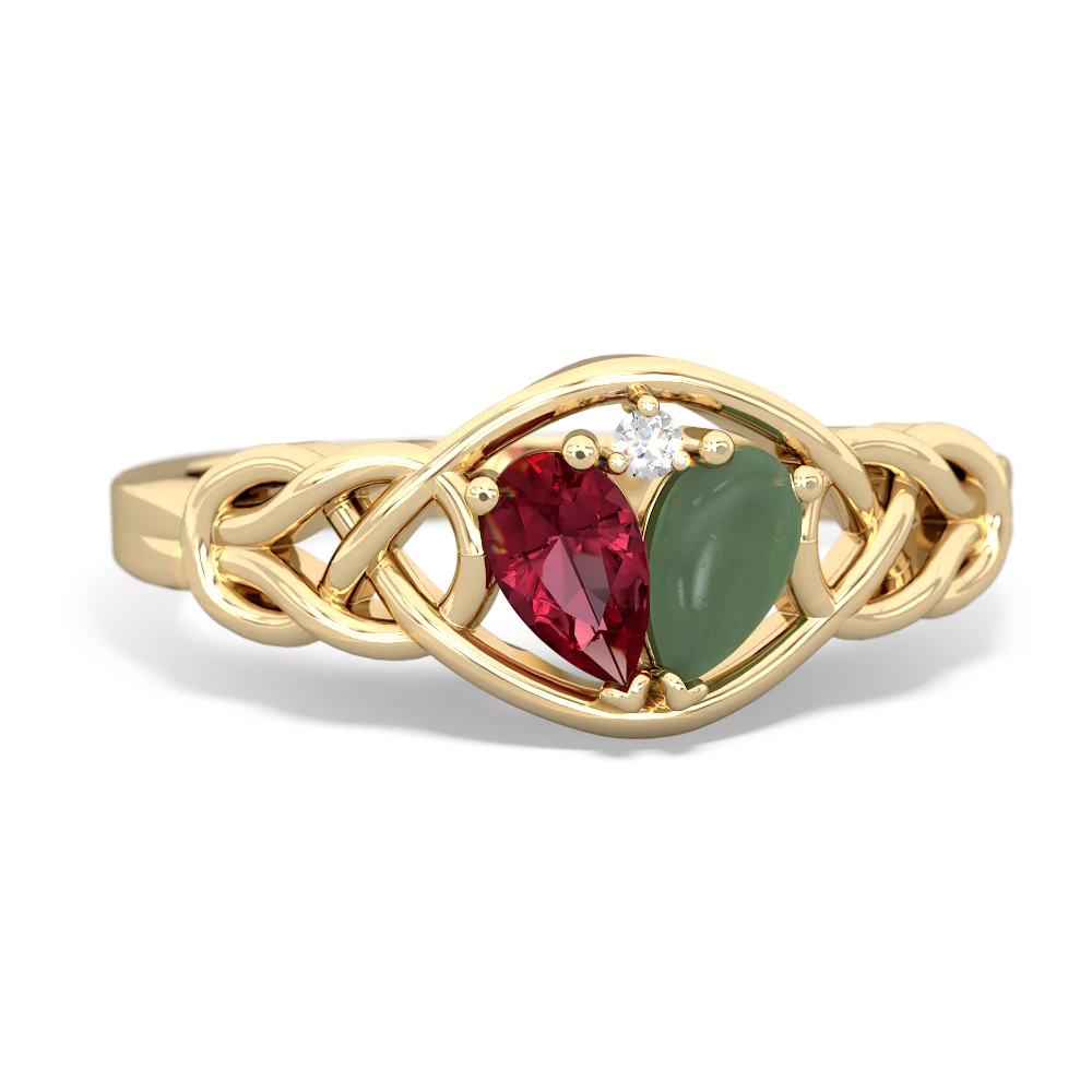 Lab Ruby Celtic Love Knot 14K Yellow Gold ring R5420