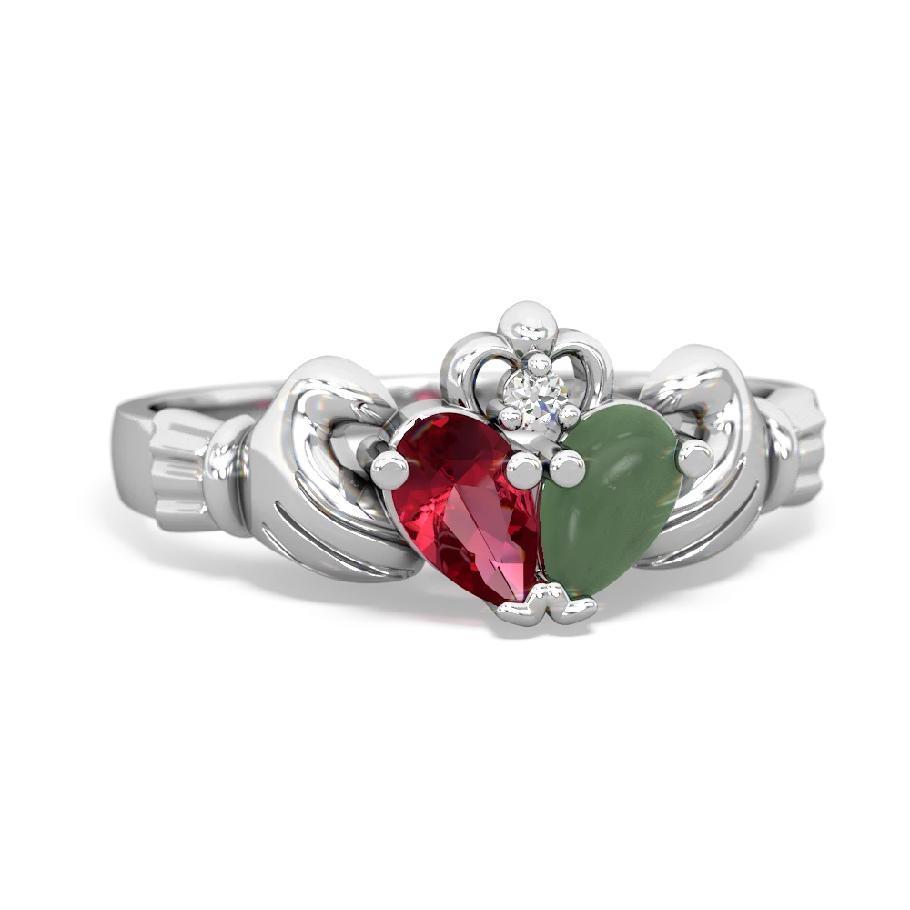 Lab Ruby 'Our Heart' Claddagh 14K White Gold ring R2388