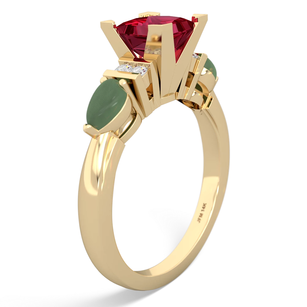 Lab Ruby 6Mm Princess Eternal Embrace Engagement 14K Yellow Gold ring C2002