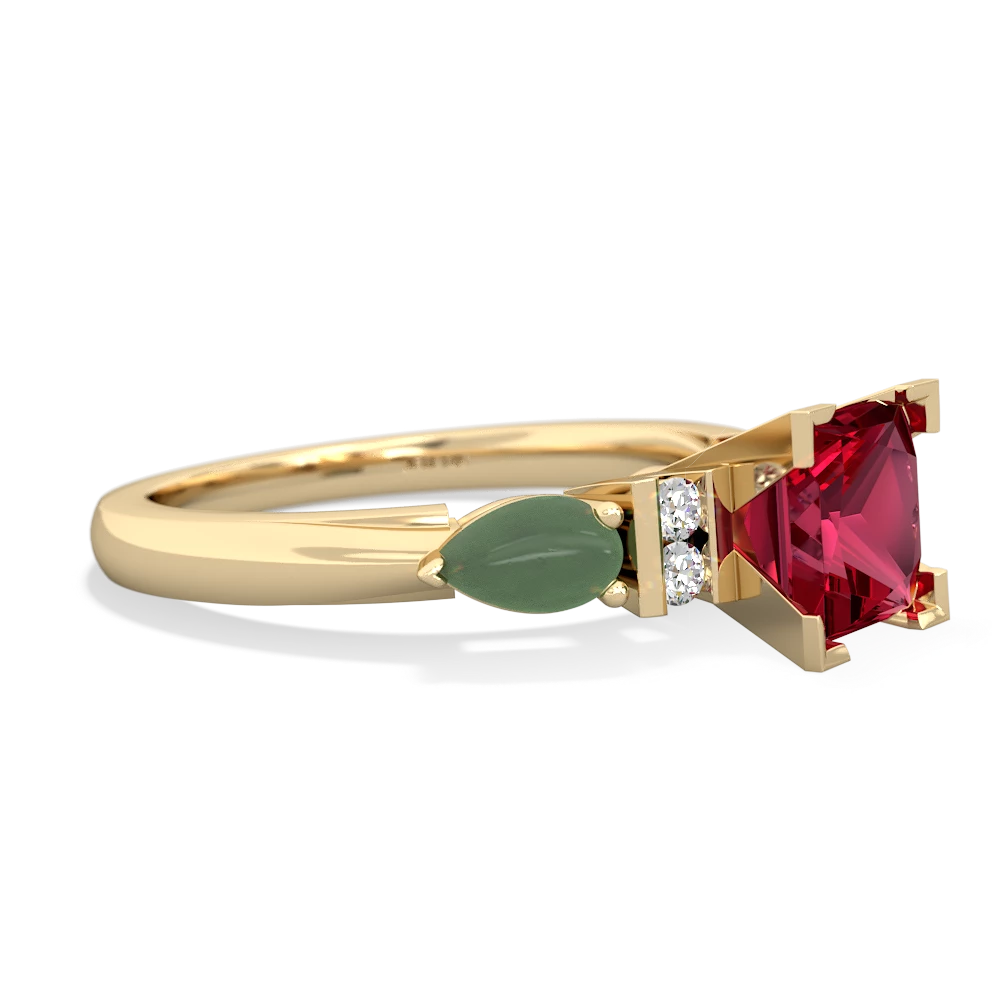 Lab Ruby 6Mm Princess Eternal Embrace Engagement 14K Yellow Gold ring C2002