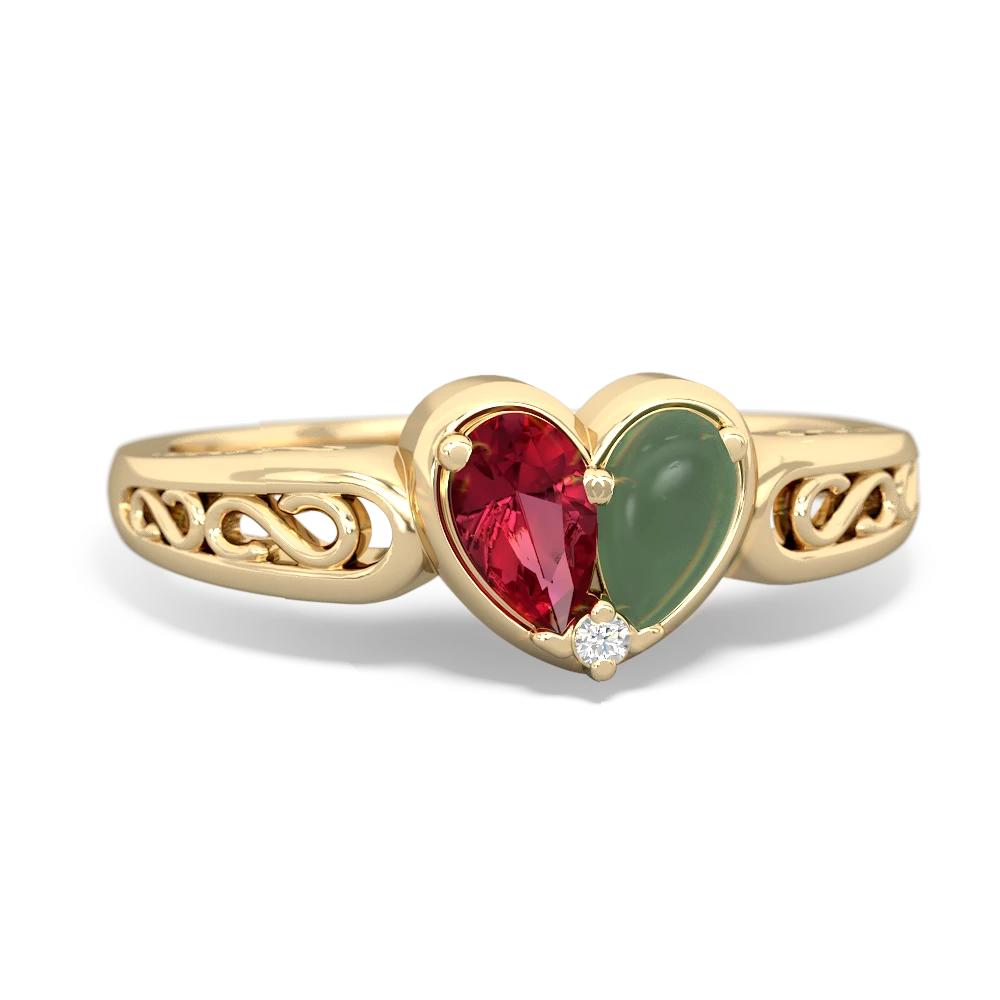 Lab Ruby Filligree 'One Heart' 14K Yellow Gold ring R5070