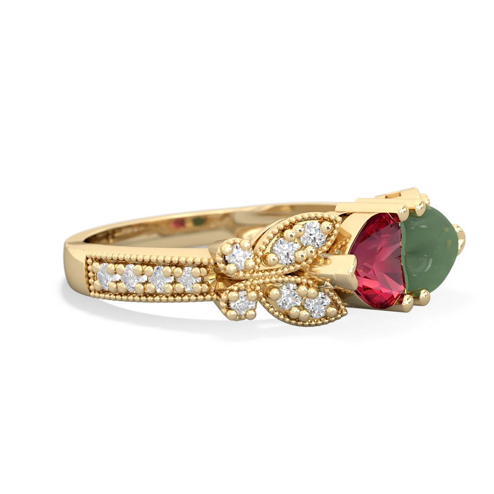 Lab Ruby Diamond Butterflies 14K Yellow Gold ring R5601