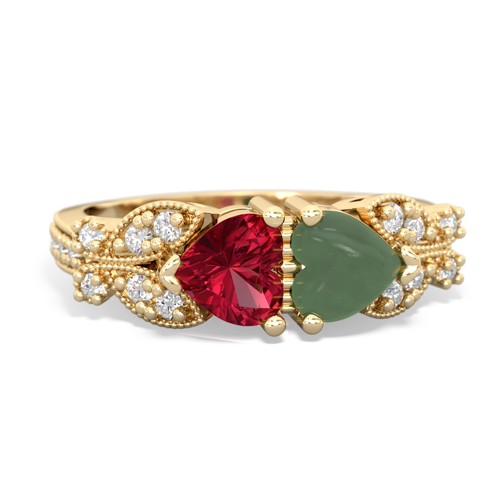 Lab Ruby Diamond Butterflies 14K Yellow Gold ring R5601