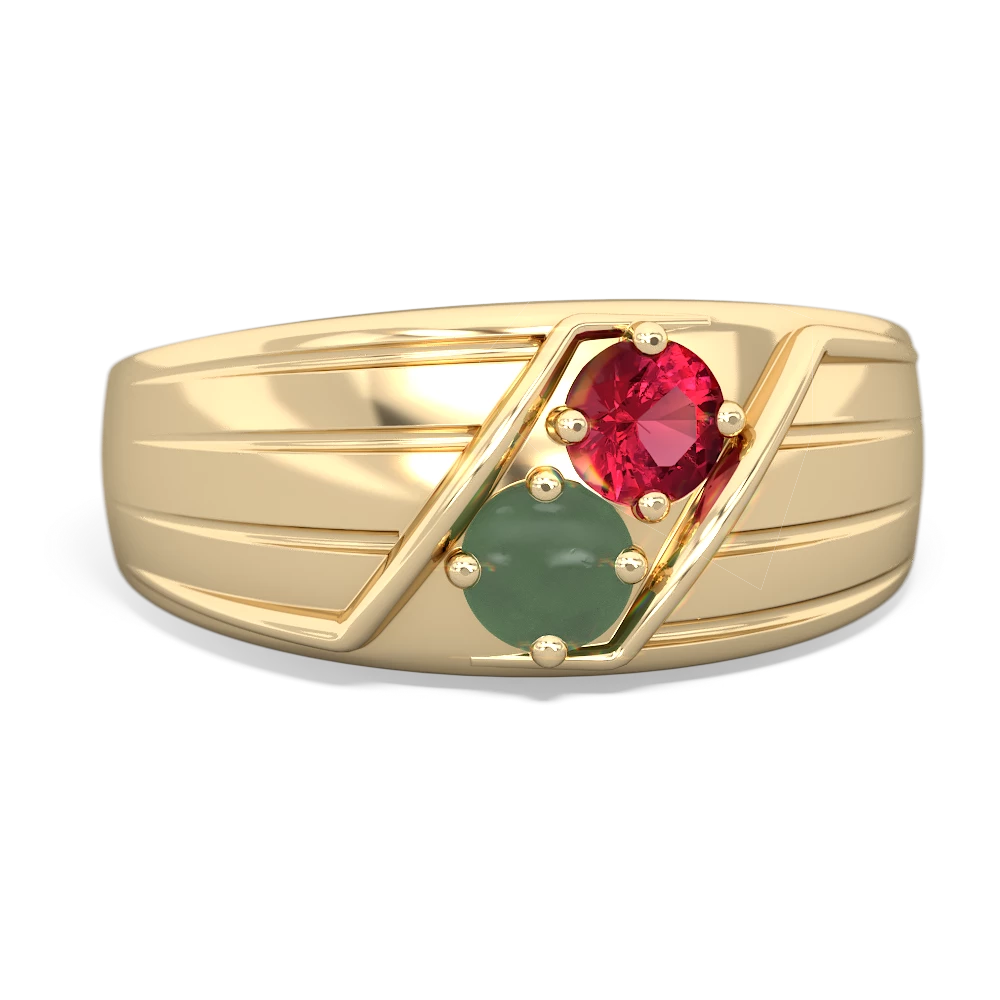 Lab Ruby Men's Streamline 14K Yellow Gold ring R0460