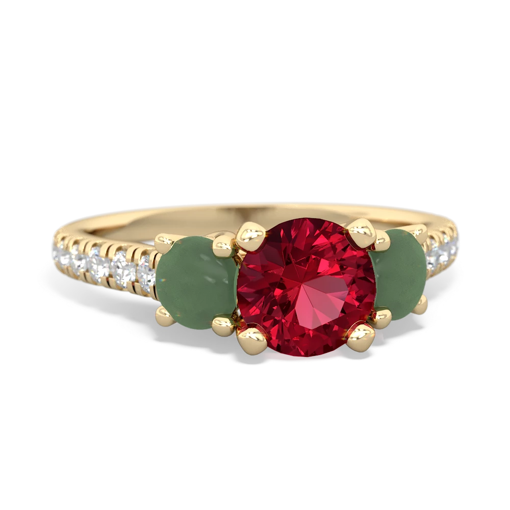 Lab Ruby Pave Trellis 14K Yellow Gold ring R5500