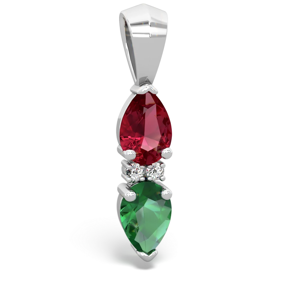 Lab Ruby Bowtie Drop 14K White Gold pendant P0865