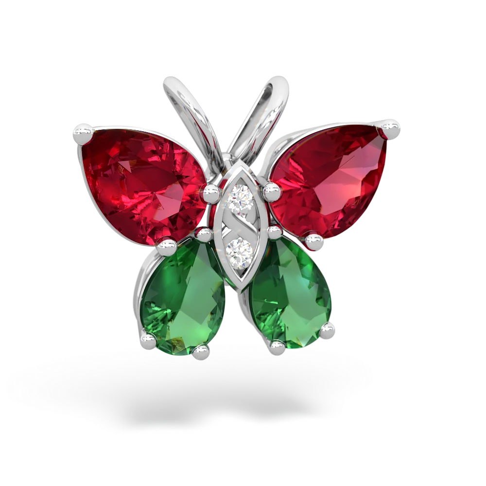 Lab Ruby Butterfly 14K White Gold pendant P2215