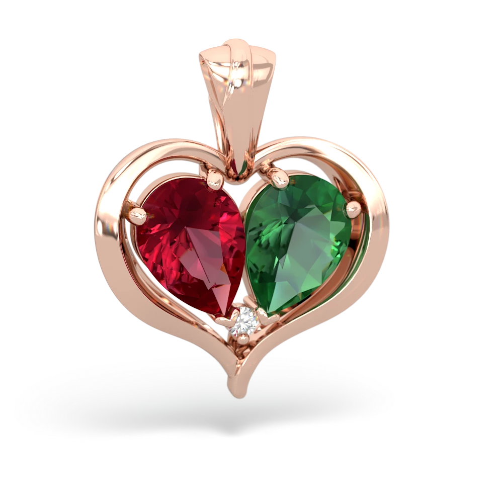 Lab Ruby Two Become One 14K Rose Gold pendant P5330