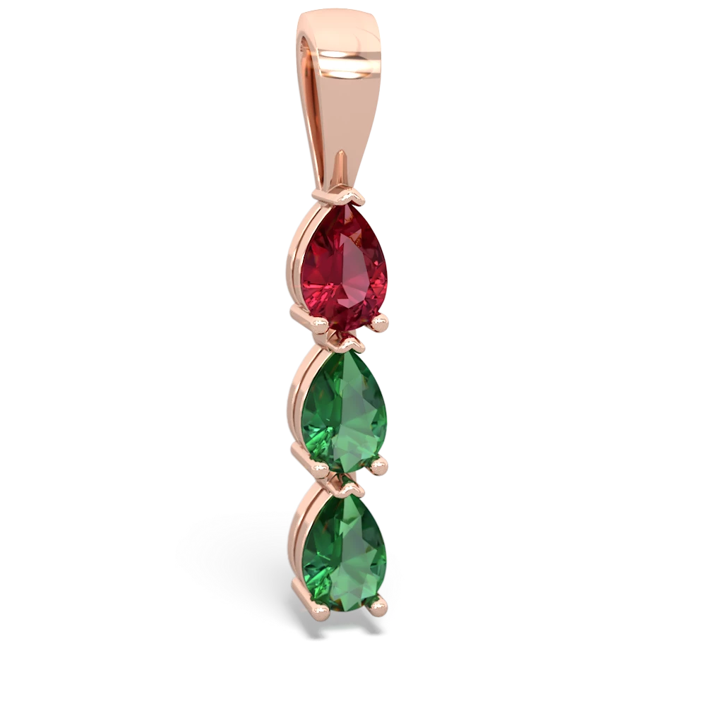 Lab Ruby Dew Drops 14K Rose Gold pendant P2251