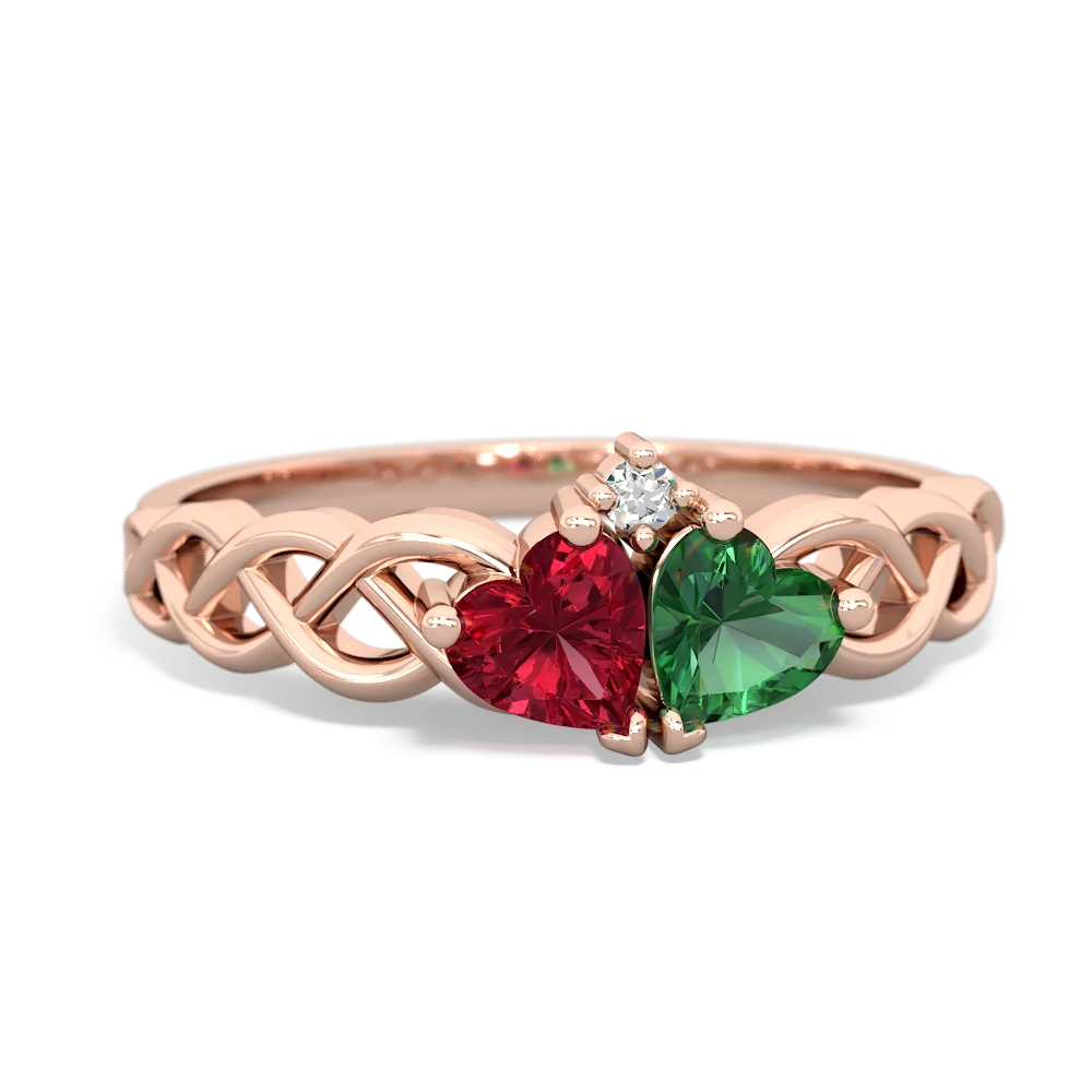 Lab Ruby Heart To Heart Braid 14K Rose Gold ring R5870