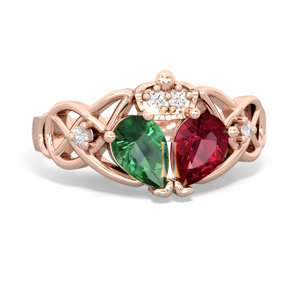 Lab Ruby 'One Heart' Celtic Knot Claddagh 14K Rose Gold ring R5322