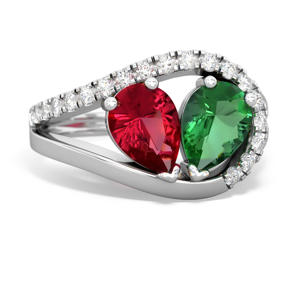 Lab Ruby Nestled Heart Keepsake 14K White Gold ring R5650