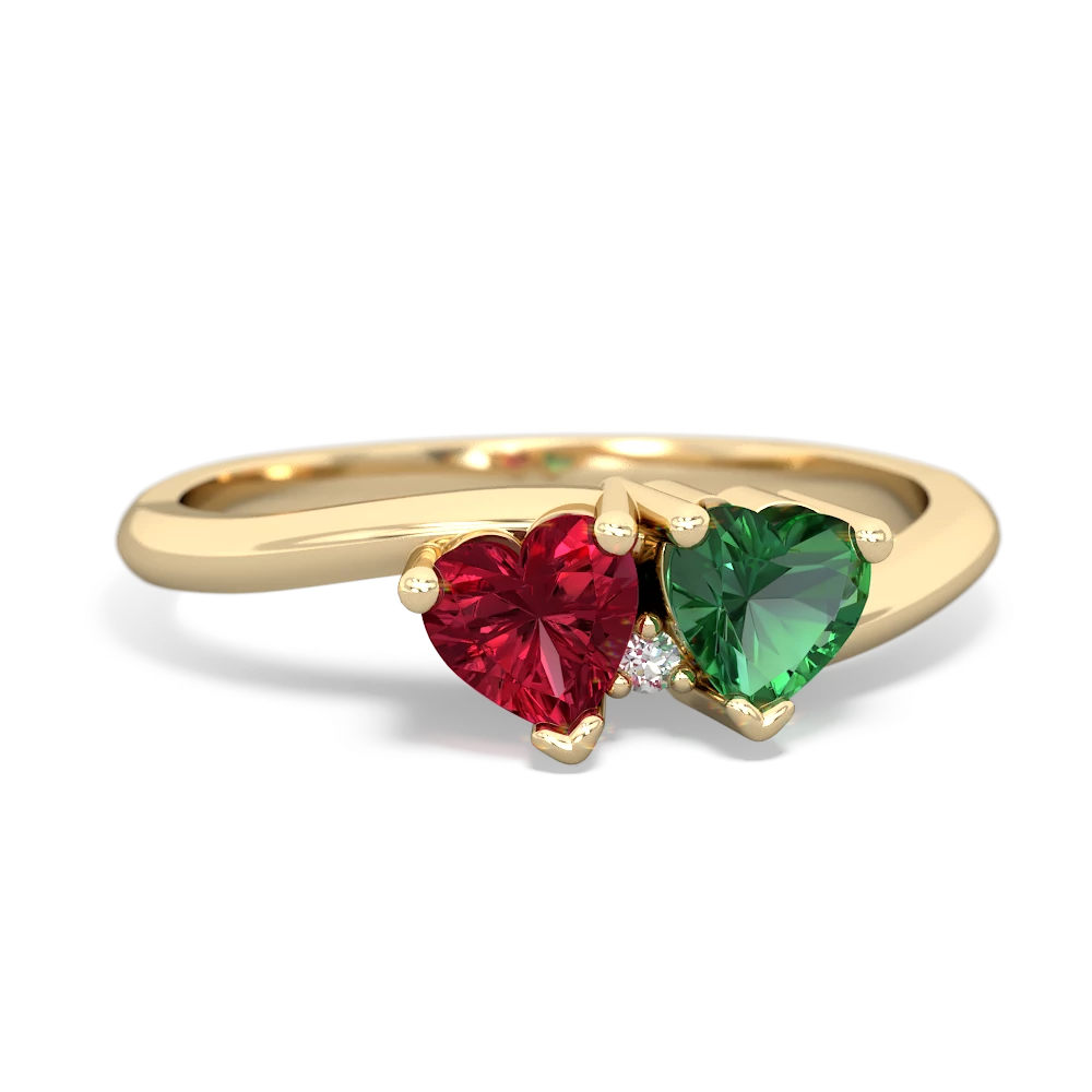 Lab Ruby Sweethearts 14K Yellow Gold ring R5260