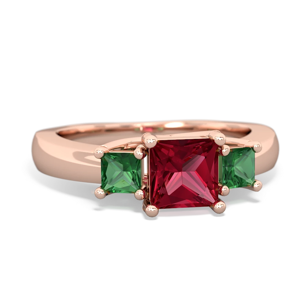 Lab Ruby Three Stone Trellis 14K Rose Gold ring R4015