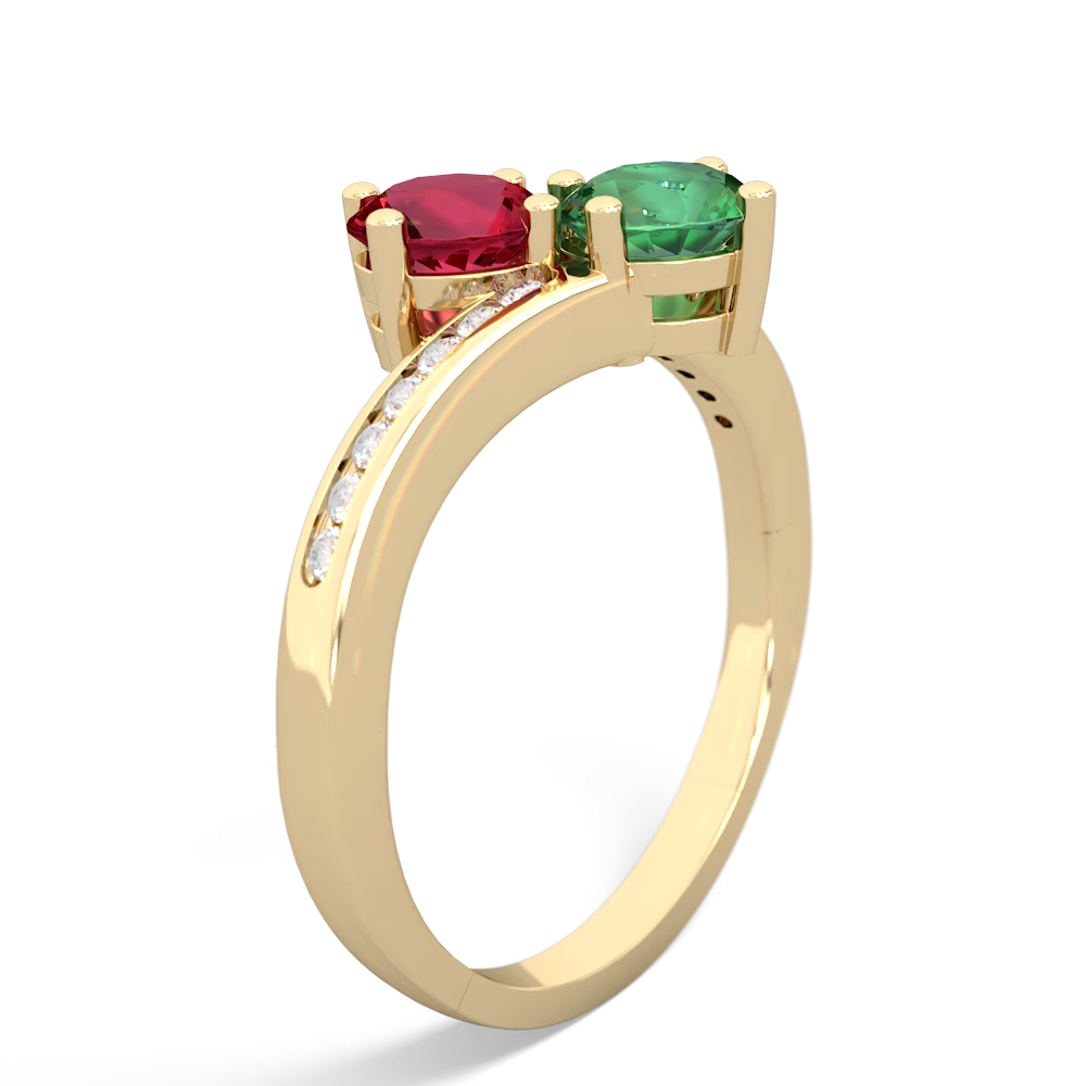 Lab Ruby Channel Set Two Stone 14K Yellow Gold ring R5303