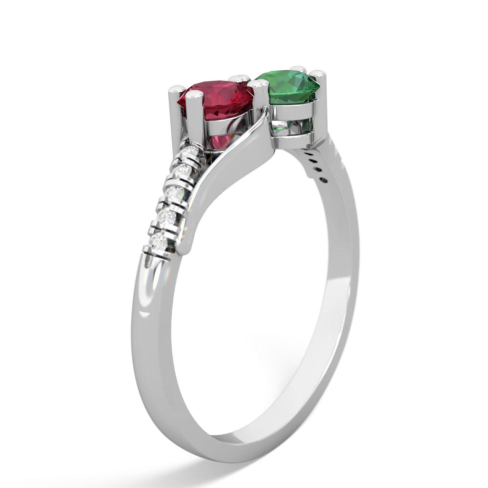 Lab Ruby Infinity Pave Two Stone 14K White Gold ring R5285