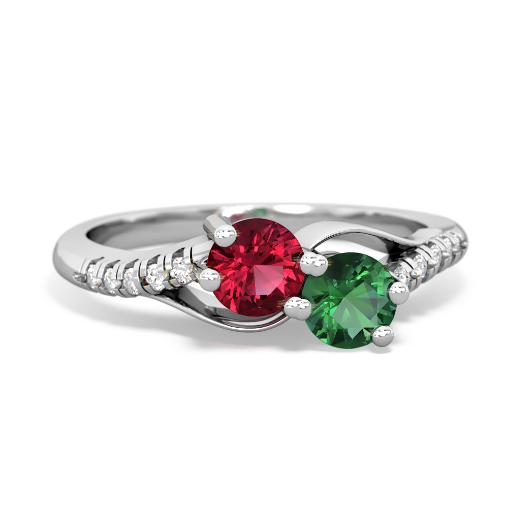 Lab Ruby Infinity Pave Two Stone 14K White Gold ring R5285