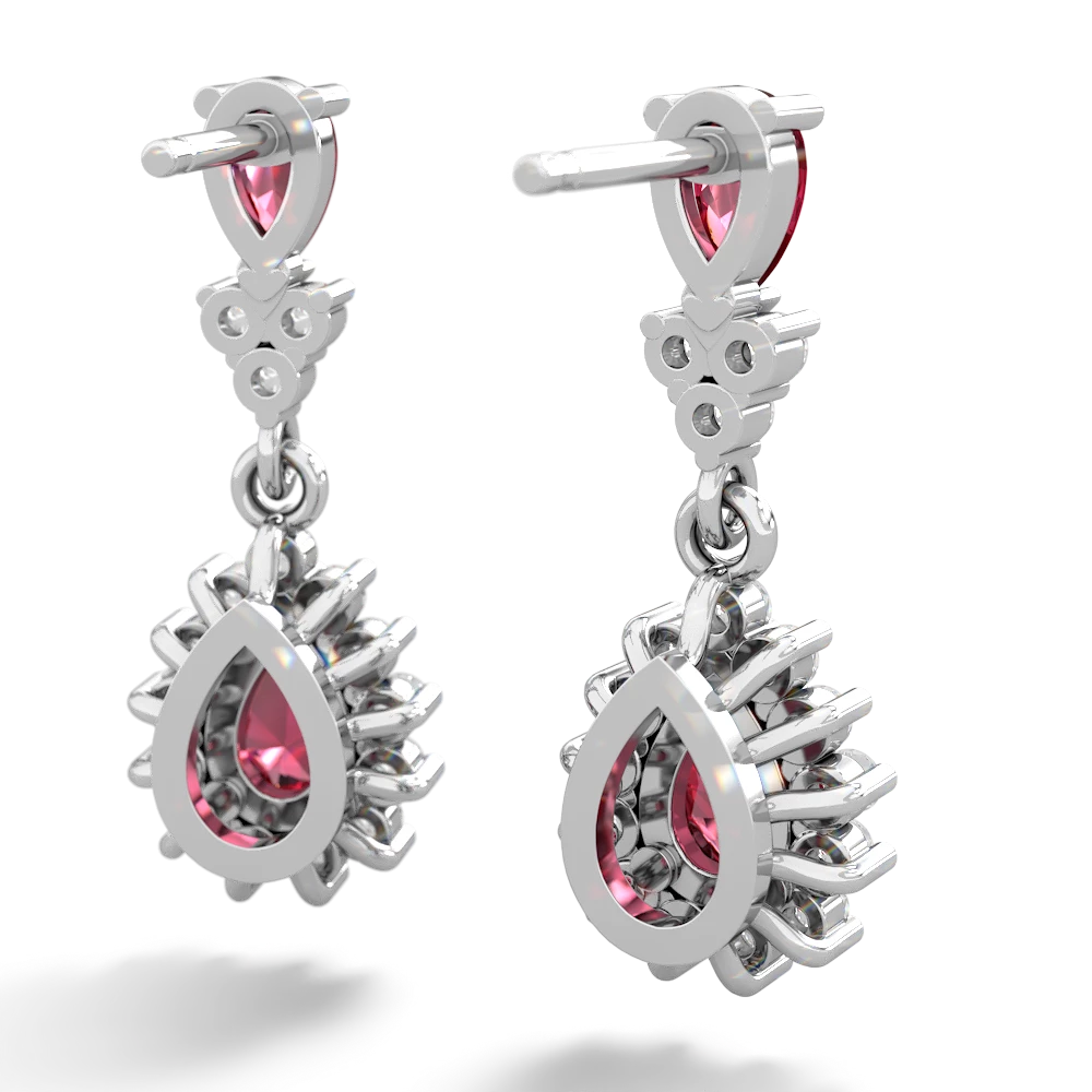 Lab Ruby Halo Pear Dangle 14K White Gold earrings E1882