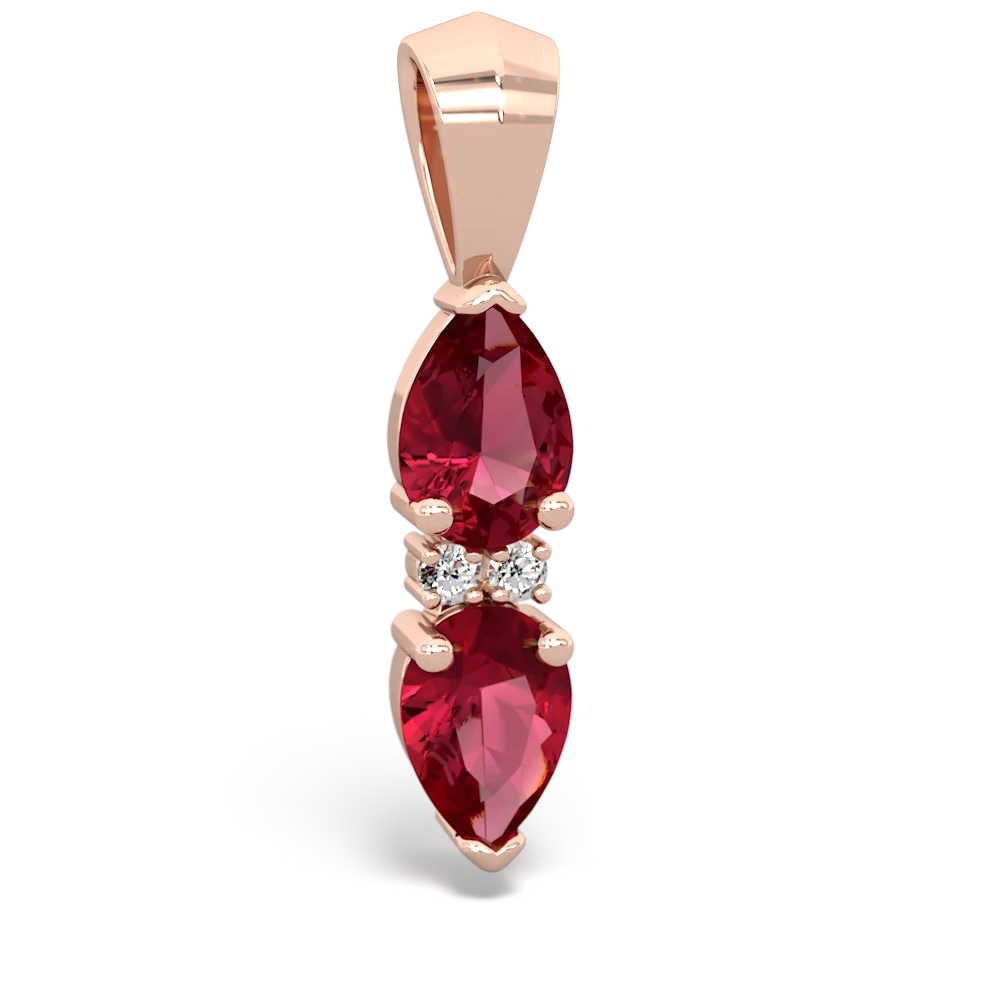 Lab Ruby Bowtie Drop 14K Rose Gold pendant P0865