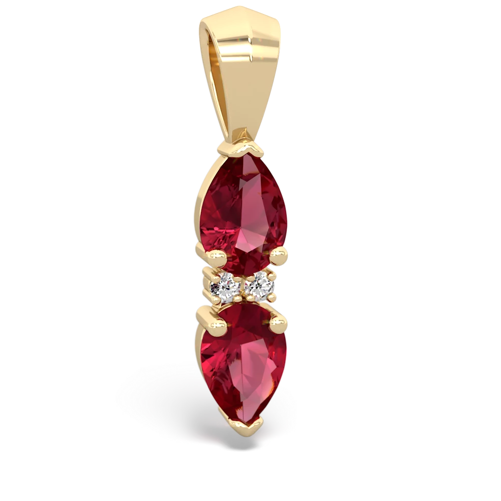 Lab Ruby Bowtie Drop 14K Yellow Gold pendant P0865