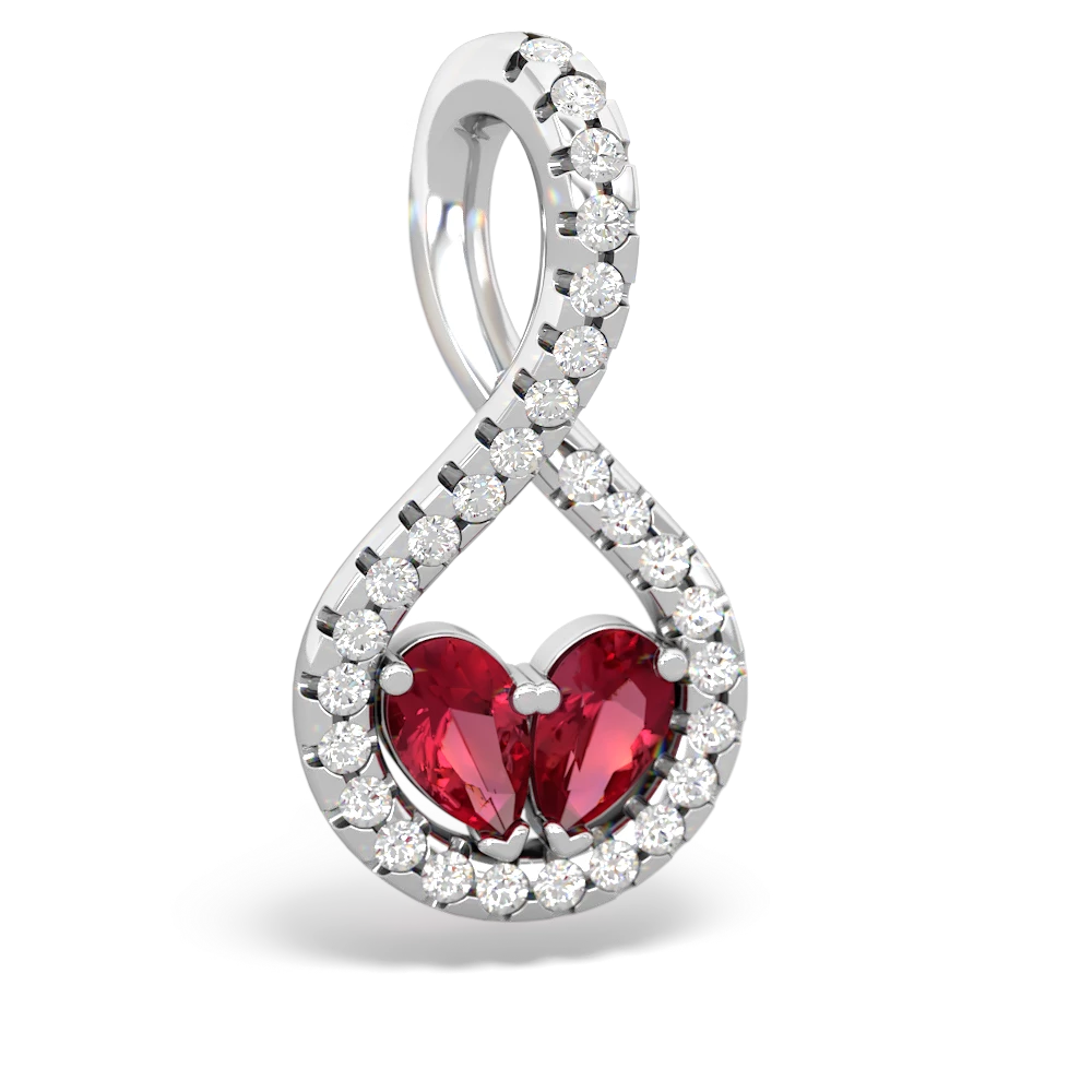 Lab Ruby Pave Twist 'One Heart' 14K White Gold pendant P5360