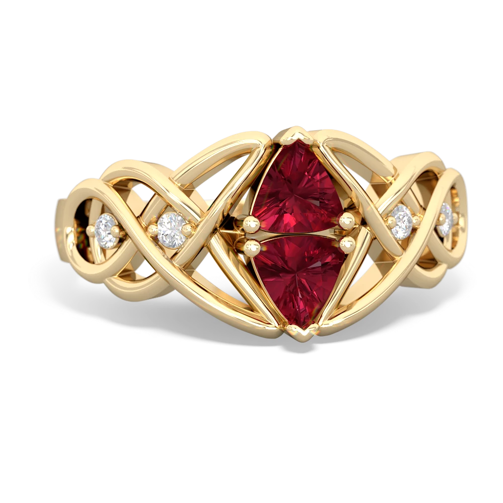 Lab Ruby Keepsake Celtic Knot 14K Yellow Gold ring R5300