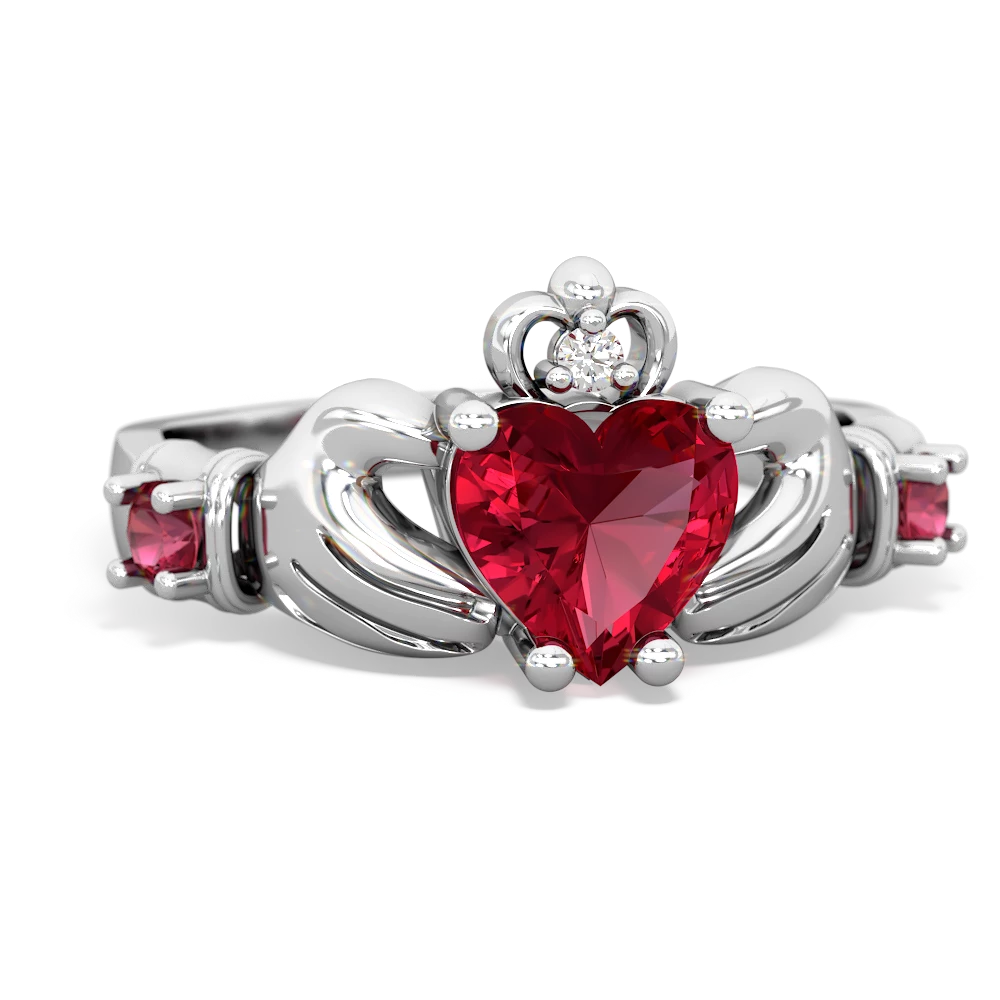 Lab Pink Sapphire Claddagh Keepsake 14K White Gold ring R5245