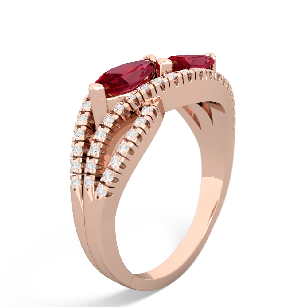 Lab Ruby Diamond Rivers 14K Rose Gold ring R3070