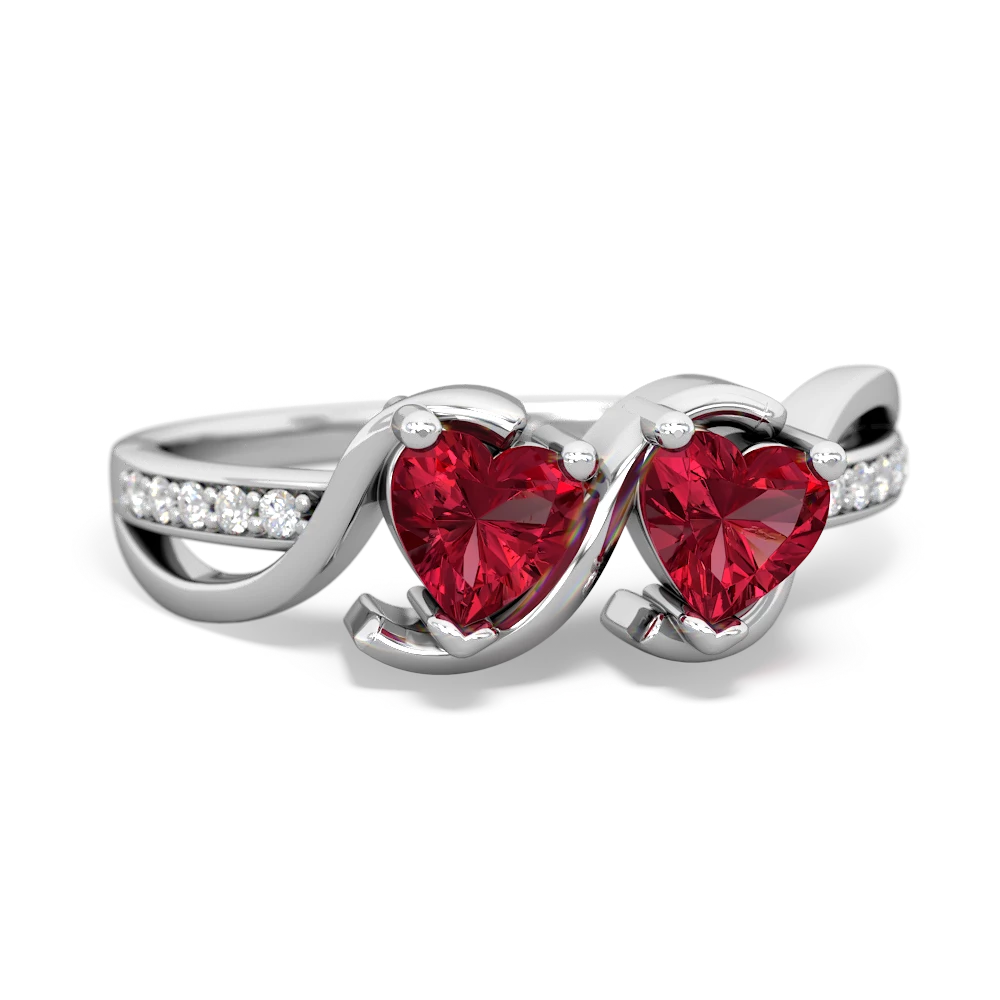 Lab Ruby Side By Side 14K White Gold ring R3090