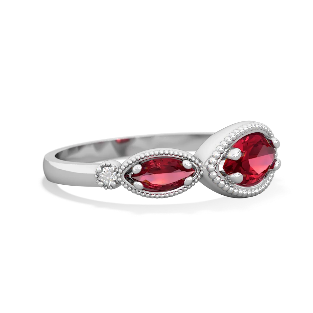 Lab Ruby Milgrain Marquise 14K White Gold ring R5700