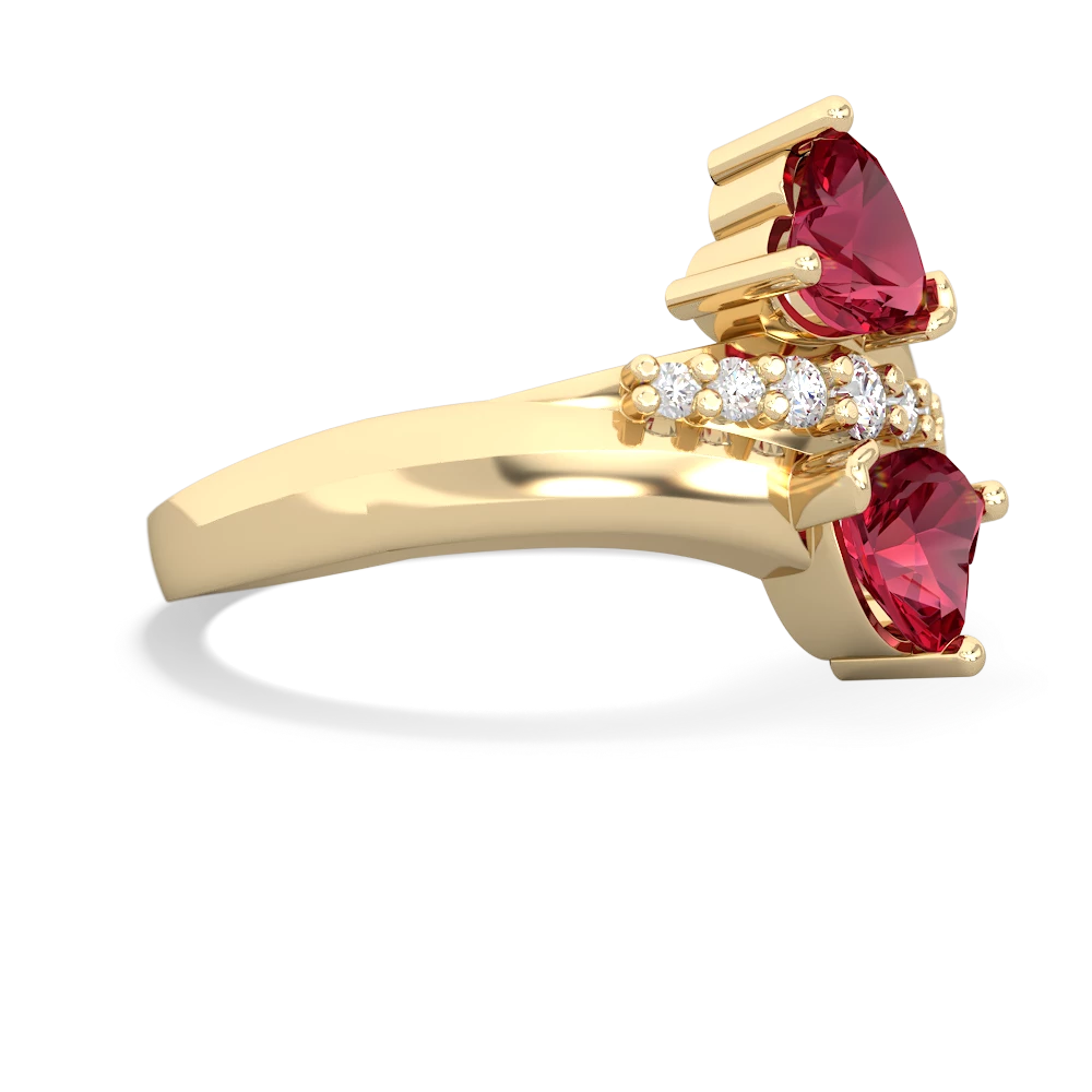 Lab Ruby Heart To Heart 14K Yellow Gold ring R2064