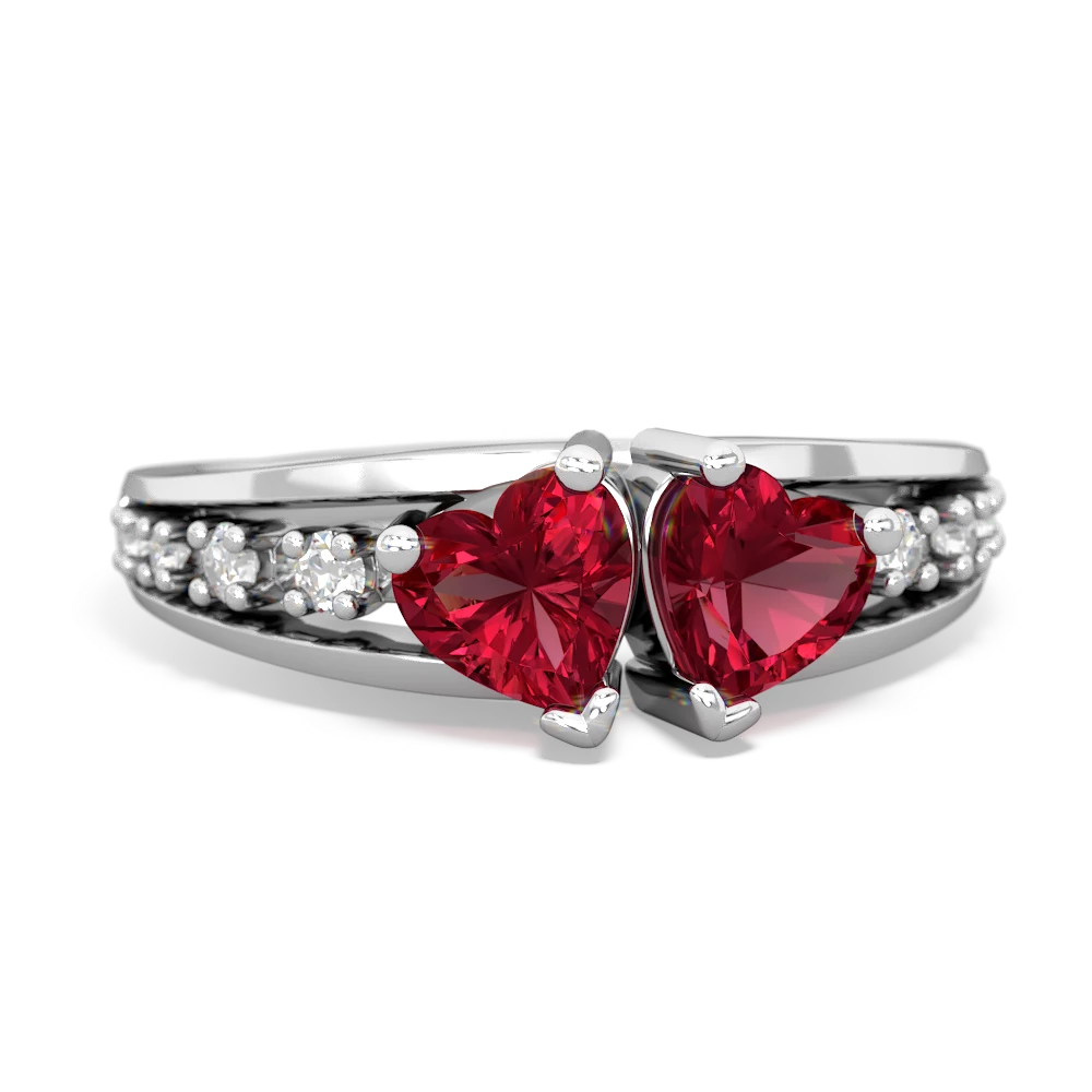 Lab Ruby Heart To Heart 14K White Gold ring R3342