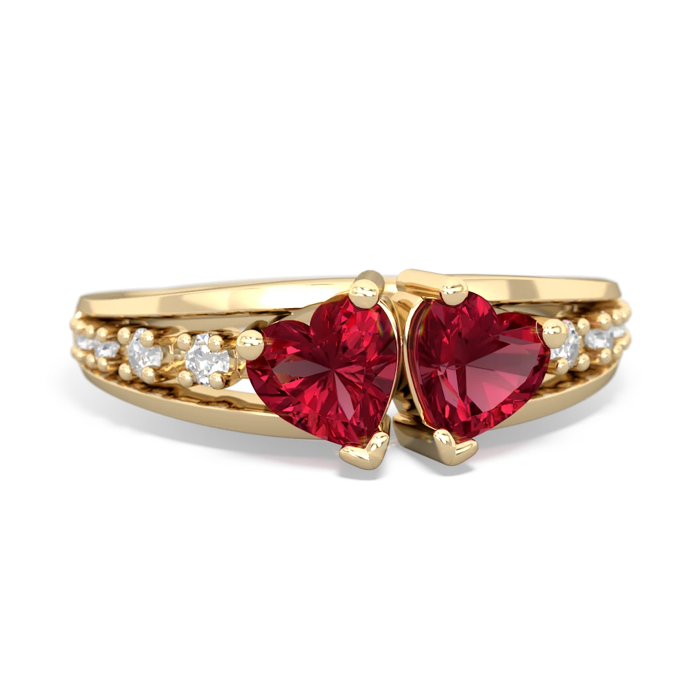 Lab Ruby Heart To Heart 14K Yellow Gold ring R3342