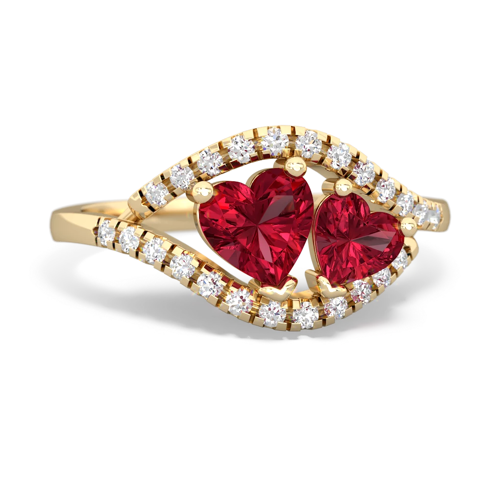 Lab Ruby Mother And Child 14K Yellow Gold ring R3010