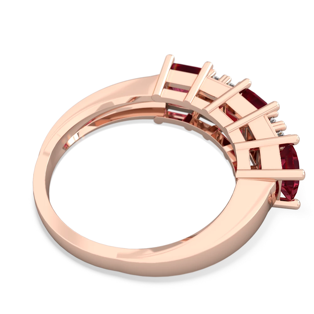 Lab Ruby Three Stone Diamond Cluster 14K Rose Gold ring R2592