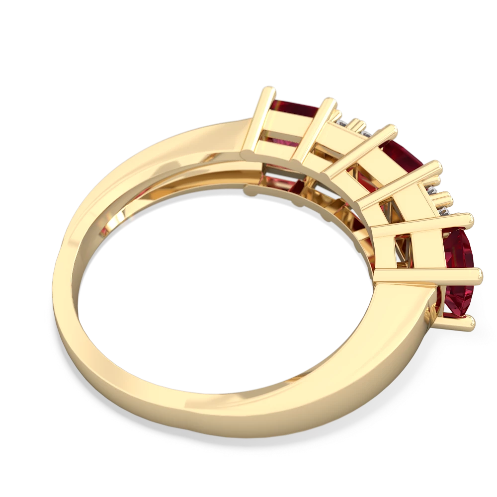 Lab Ruby Three Stone Diamond Cluster 14K Yellow Gold ring R2592