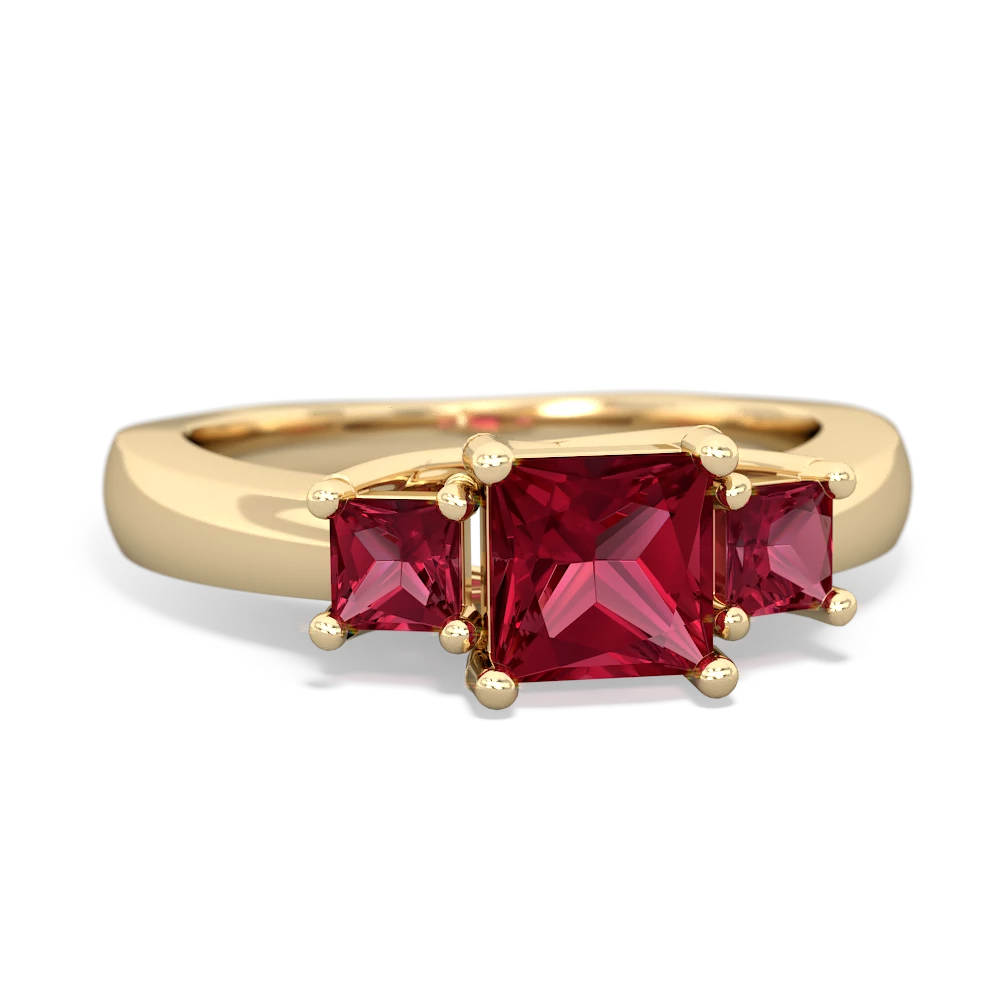 Pink Tourmaline Three Stone Trellis 14K Yellow Gold ring R4015