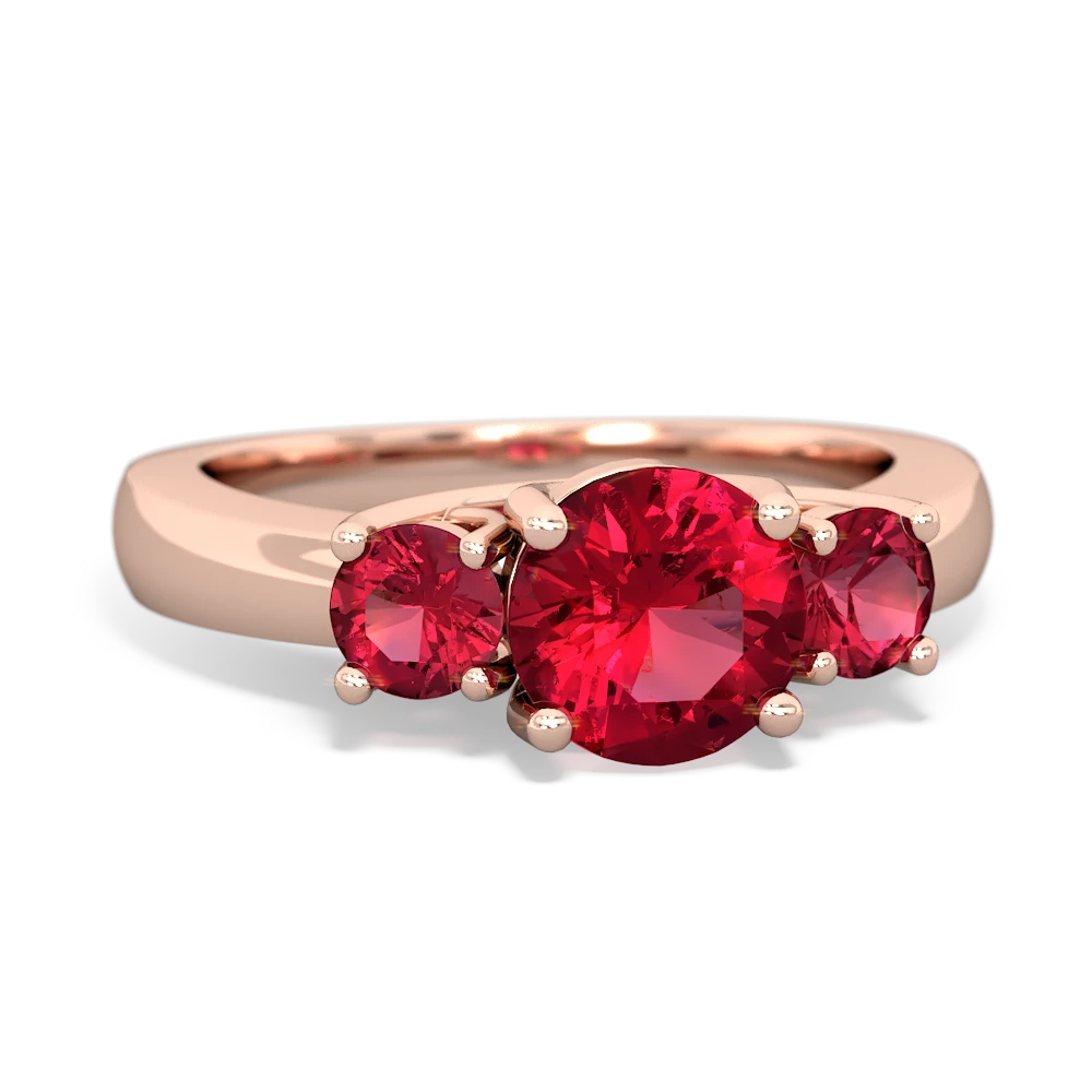 Lab Pink Sapphire Three Stone Round Trellis 14K Rose Gold ring R4018