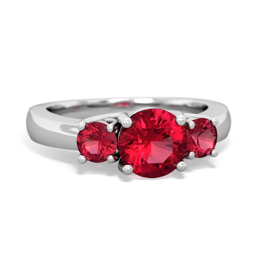 Pink Tourmaline Three Stone Round Trellis 14K White Gold ring R4018