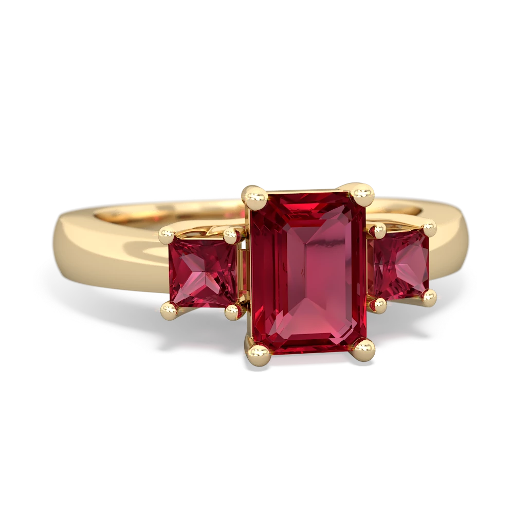 Alexandrite Three Stone Emerald-Cut Trellis 14K Yellow Gold ring R4021